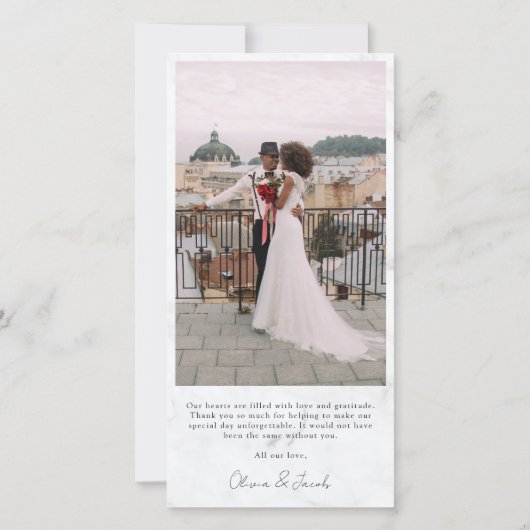 Marmeren Moderne Multi Photo Collage Wedding Bedankkaart (Achterkant)