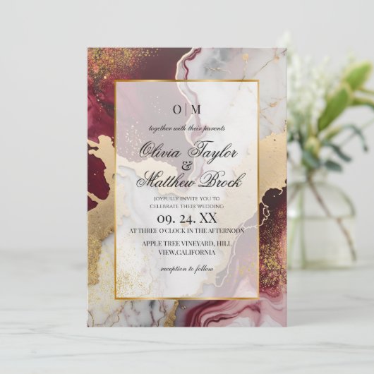 Marmeren moderne romantische burgundy en gouden br kaart (Staand voorkant)