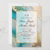 Marmeren Moderne Turquoise en gouden bruiloft Kaart (Voorkant)