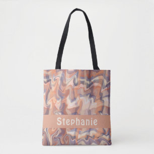 Marmeren monogram geplakt sinaasappel bruin paarse tote bag