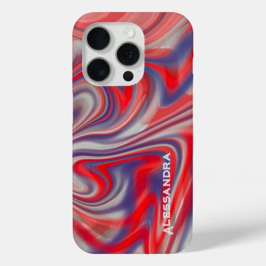 Marmeren monogram rood blauw grijs abstract wervel Case-Mate iPhone case (Achterkant)