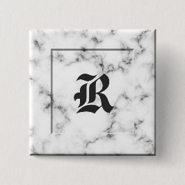 Marmeren monogram vierkante button 5,1 cm