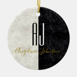 Marmeren Monogram Zwart en Wit Keramisch Ornament