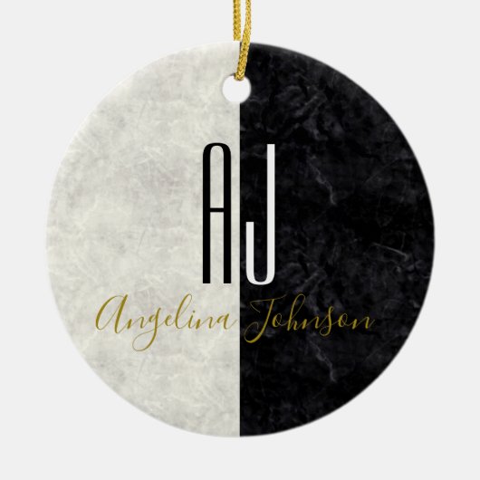 Marmeren Monogram Zwart en Wit Keramisch Ornament (Voorkant)