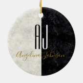 Marmeren Monogram Zwart en Wit Keramisch Ornament (Achterkant)