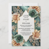 Marmeren Monstera Smaragd Groen en Gouden Bruiloft Kaart (Voorkant)