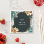 Marmeren Monstera Smaragd Groen en Gouden Bruiloft Servet (Insitu)