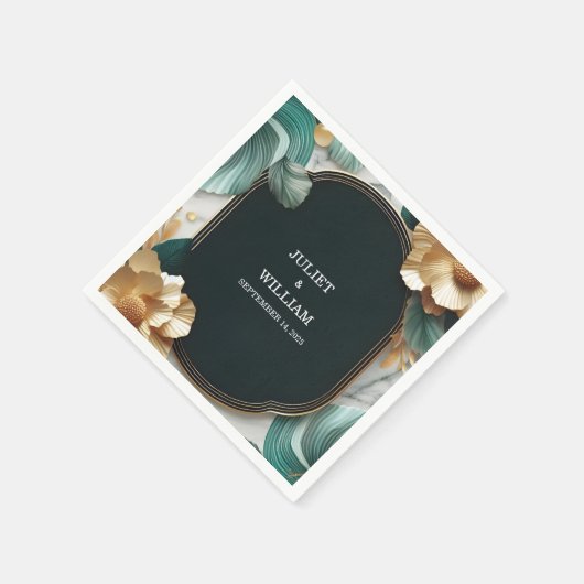 Marmeren Monstera Smaragd Groen en Gouden Bruiloft Servet (Hoek)