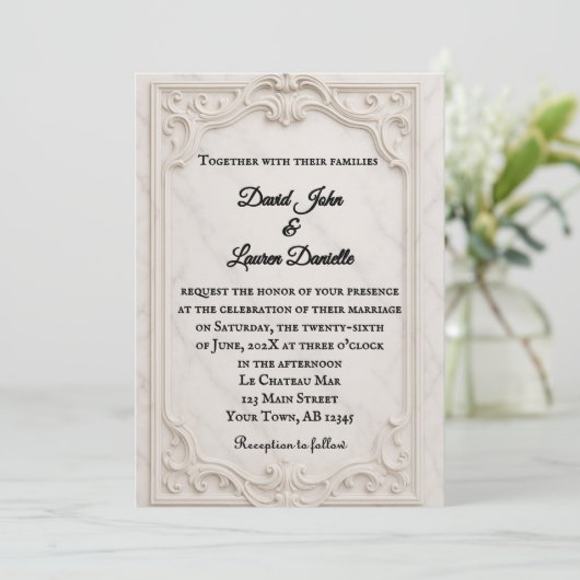 Marmeren Motief Fotobruiloft Uitnodiging (Staand voorkant)