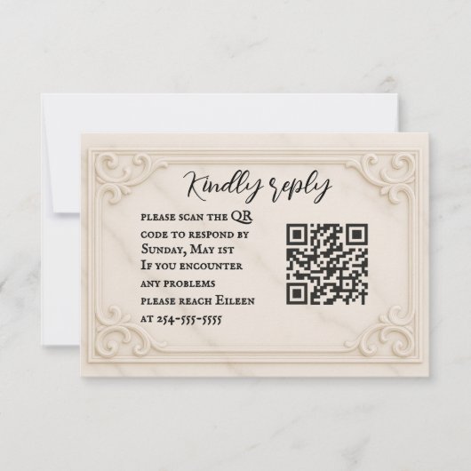 Marmeren Motief QR Code Trouw RSVP Kaart (Voorkant)