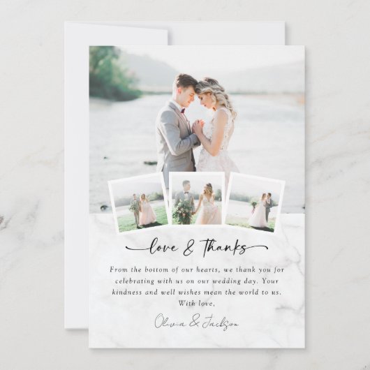 Marmeren Multi Foto Liefde & Dankbaarheid Trouwdag Bedankkaart (Voorkant)