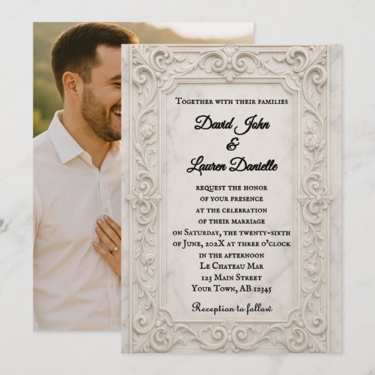 Marmeren Mystique foto bruiloft uitnodiging (Voorkant / Achterkant)