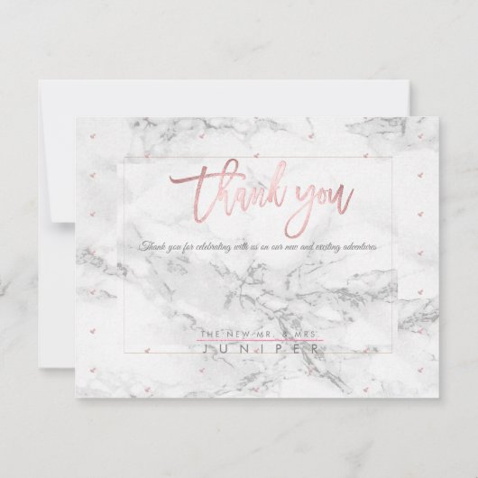 Marmeren nepreus roze goud script bedankt kaart (Achterkant)