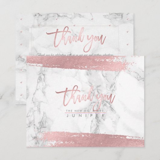 Marmeren nepreus roze goud script bedankt kaart (Voorkant / Achterkant)