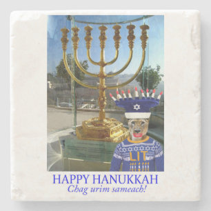 Marmeren onderzetter. Gelukkige Hanukkah Leeuw Stenen Onderzetter