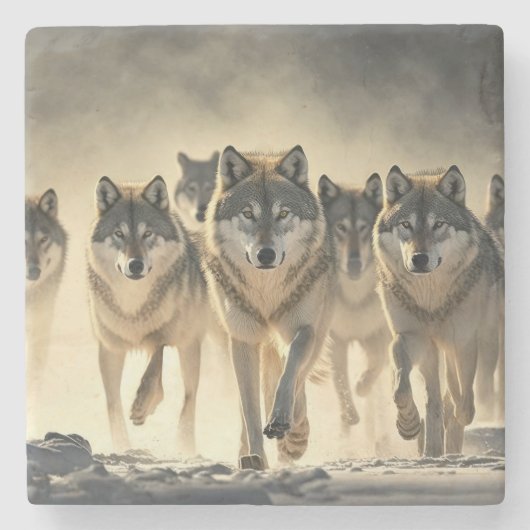 Marmeren Onderzetter - Wolven (Voorkant)