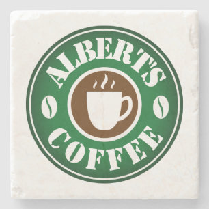 Marmeren onderzetters met aangepast koffieboonlogo