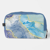 Marmeren Patroon in Blauw, Turquoise en Goud Toilettasje (Voorkant)