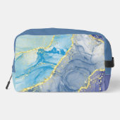 Marmeren Patroon in Blauw, Turquoise en Goud Toilettasje (Achterkant)