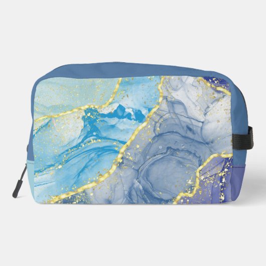 Marmeren Patroon in Blauw, Turquoise en Goud Toilettasje (Achterkant)