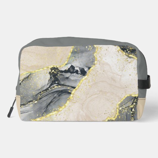 Marmeren patroon in zwart, tan en goud toilettasje (Achterkant)
