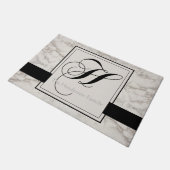 Marmeren Patroon Zwart Monogram H Naam toevoegen E Deurmat (Schuin)