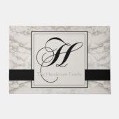 Marmeren Patroon Zwart Monogram H Naam toevoegen E Deurmat (Voorkant)