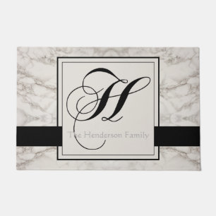 Marmeren Patroon Zwart Monogram H Naam toevoegen E Deurmat