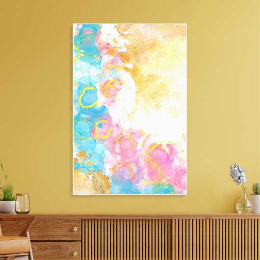 Marmeren Print in lichtblauw Gouden tinten (Insitu (Woonkamer))