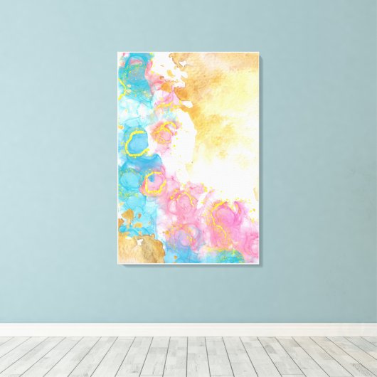 Marmeren Print in lichtblauw Gouden tinten (Insitu (Houten vloer))