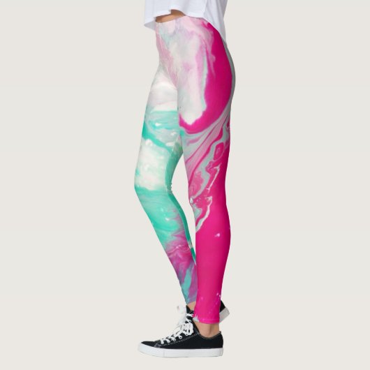 Marmeren Print Magenta Aqua Swirl Leggings (Links)