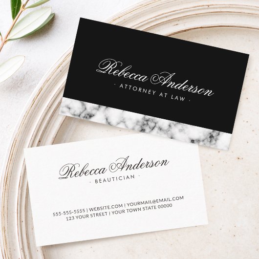 Marmeren rand kalligrafie script elegant zwart visitekaartje