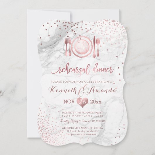 Marmeren repetitiediner / Marble + Faux Roos Gold Kaart (Voorkant)