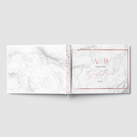 Marmeren Roos Goud Monogram + Romantisch Lettertyp Gastenboek (Volledig)