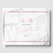 Marmeren Roos Goud Monogram + Romantisch Lettertyp Gastenboek (Voorkant)