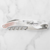 Marmeren Roos Goud Stijlvolle Monogram Glitter Kurkentrekker (Achterkant)