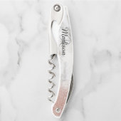 Marmeren Roos Goud Stijlvolle Monogram Glitter Kurkentrekker (Voorkant)