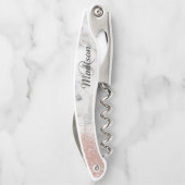 Marmeren Roos Goud Stijlvolle Monogram Glitter Kurkentrekker (Achterkant)