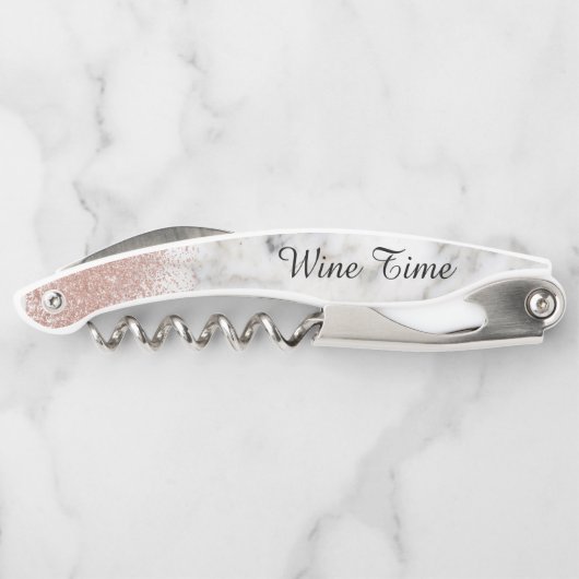 Marmeren Roos Goud Stijlvolle Wijntijd Glitter Kurkentrekker (Achterkant)