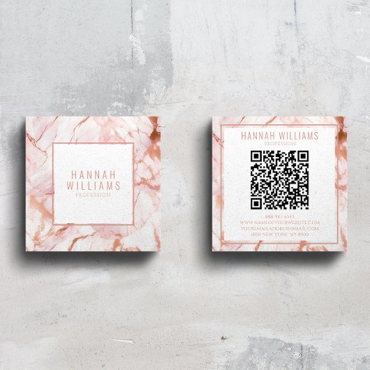 Marmeren Roos Gouden Agaat QR Code Girly Trendy Vierkante Visitekaartje