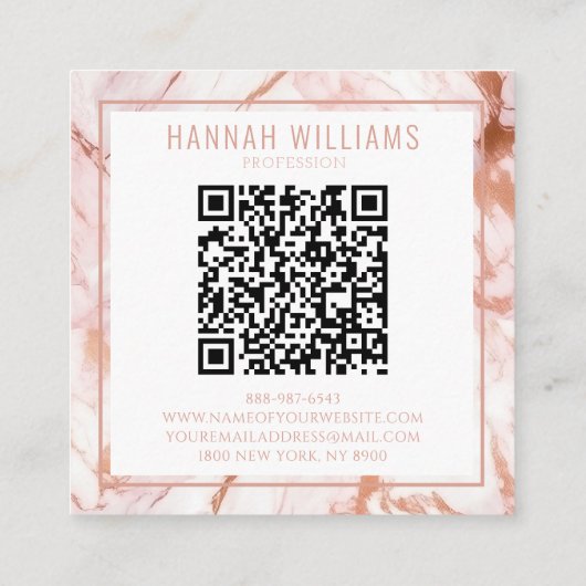 Marmeren Roos Gouden Agaat QR Code Girly Trendy Vierkante Visitekaartje (Achterkant)