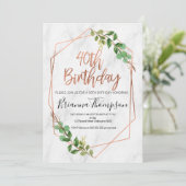 Marmeren Roos Gouden Foliage 40e Verjaardagsuitnod Kaart (Staand voorkant)