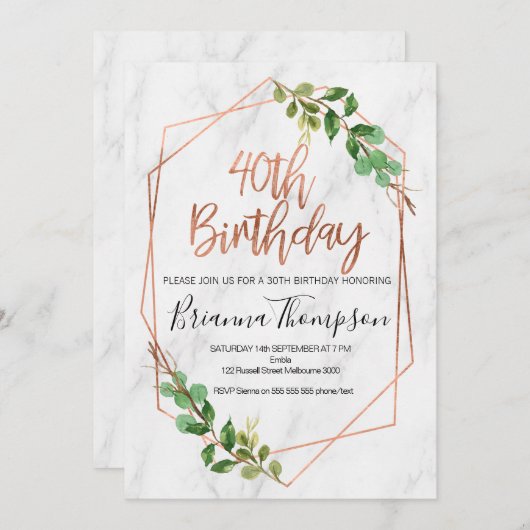 Marmeren Roos Gouden Foliage 40e Verjaardagsuitnod Kaart (Voorkant / Achterkant)