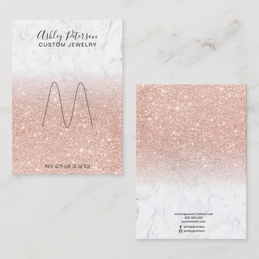 Marmeren roos gouden glitter sieraden ring display visitekaartje (Voorkant / Achterkant)