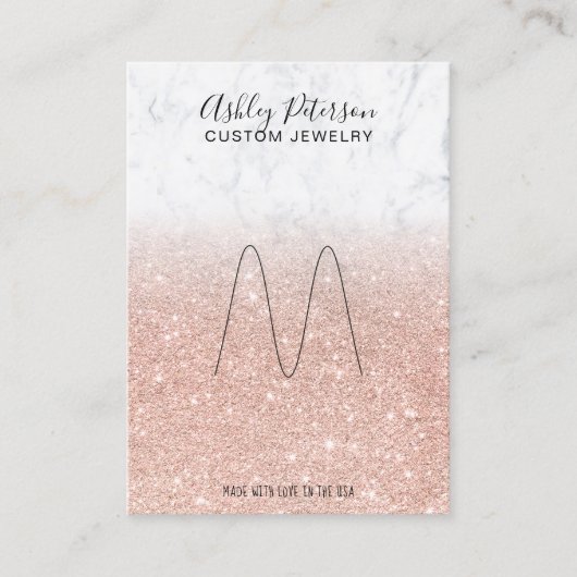 Marmeren roos gouden glitter sieraden ring display visitekaartje (Voorkant)