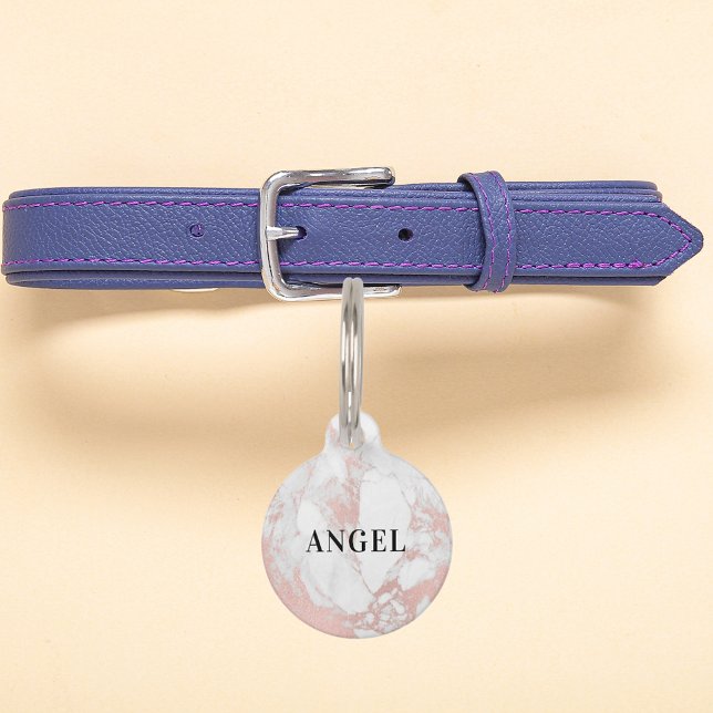 Marmeren roos gouden naam monogram meisje hond huisdierpenning (Creator heeft geüpload)