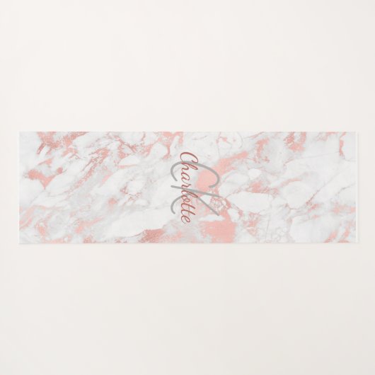 Marmeren roos gouden roze monogram naam yogamat (Achterkant (horizontaal))