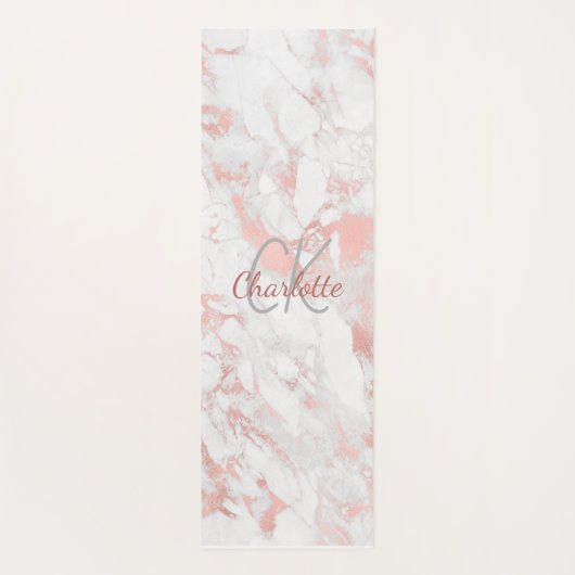 Marmeren roos gouden roze monogram naam yogamat (Achterkant)