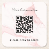 Marmeren roze bedrijfsnaam qr code kartonnen onderzetters (Voorkant)