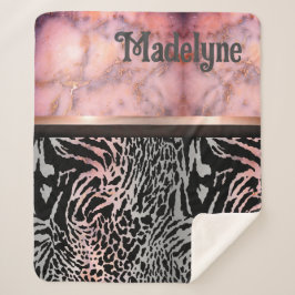 Marmeren Roze Chic Tiger Safari Print Gepersonalis Sherpa Deken